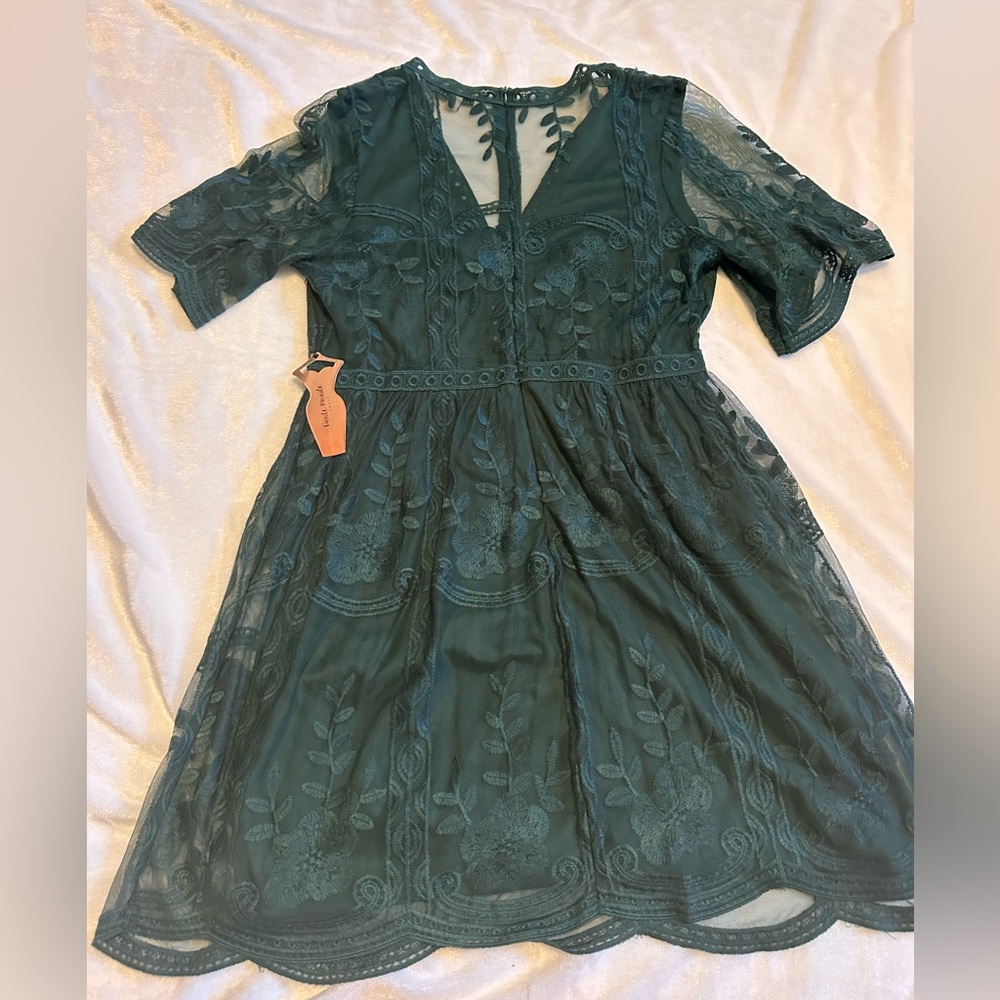 Haute Monde NWT Boho Style Dark Green Lace Dress - Size L